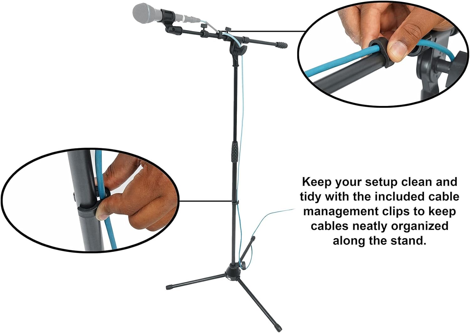 Rockville RVMIC1 V2 Pro Audio Tripod Microphone Stand, Telescopic Boom, All-Metal Joints, Steel, Universal, Perfect for Studio & Live Performances