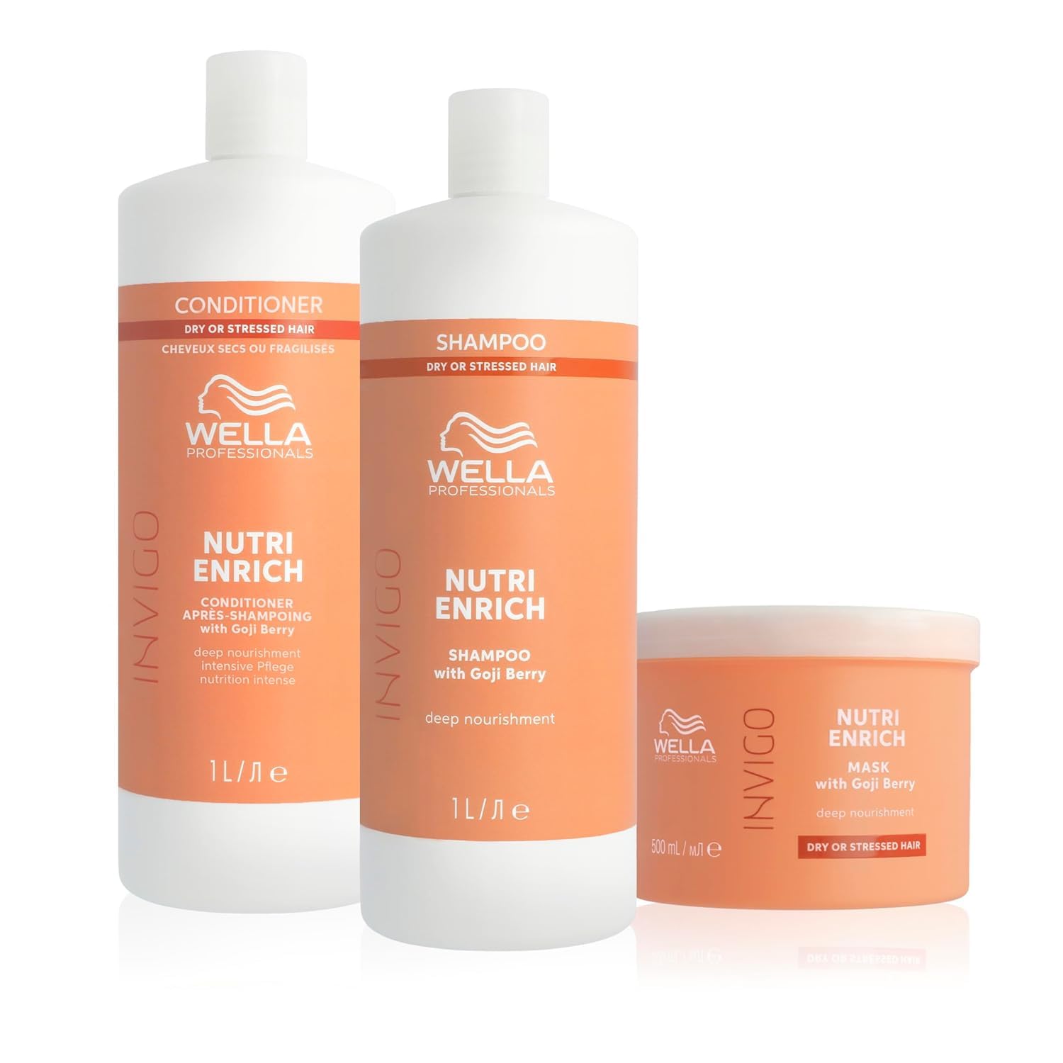 Wella Professionals Invigo Nutri Enrich Vorteils-Set – tiefenwirksam reparierende Pflege für strapaziertes Haar – 1 L Feuchtigkeitsshampoo, 1 L Conditioner