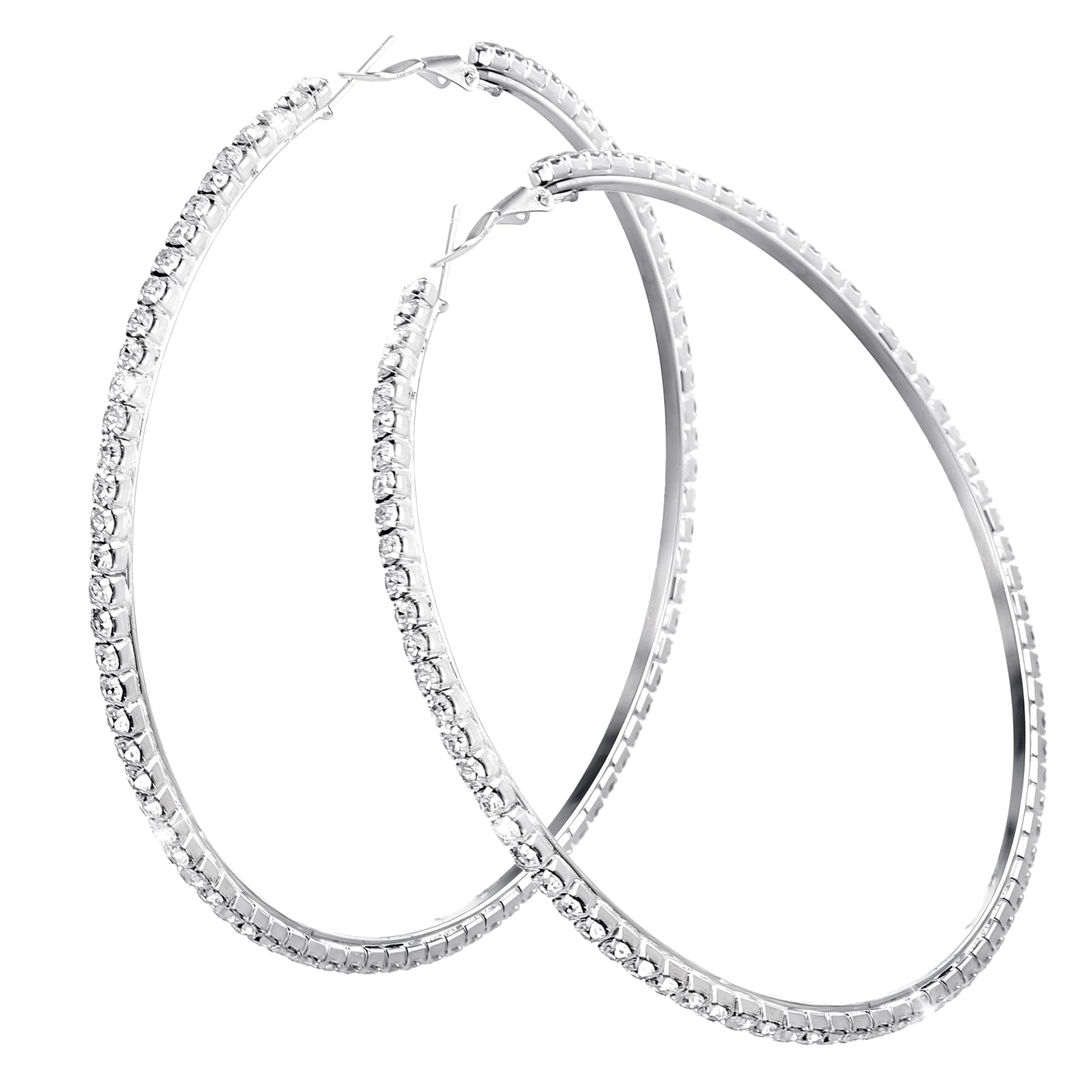 Rhinestone Hoop Earrings For Women Diamond Bling Silver For Women Big Hoop Earrings For Wedding Party-image-43