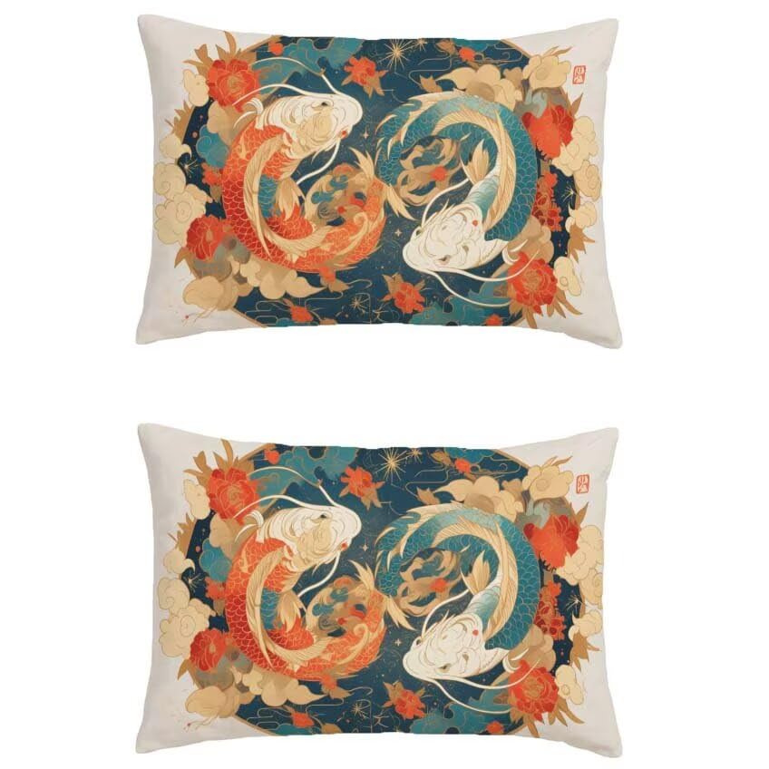 Housse de coussin 70x90cm en lin imperméable bleu et orange