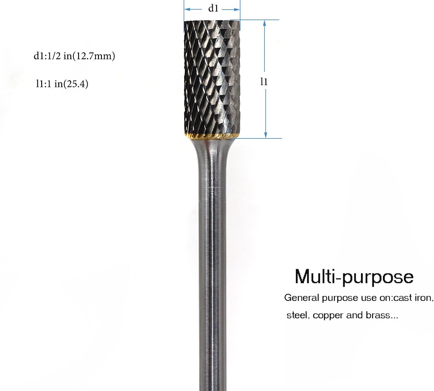 SA-5L4 Tungsten Carbide Burr- 4"(101.6mm) Long Reach Double Cut Cylinder Shape Rotary Burr File(1/2 inch Head Dia X 1/4 inch Shank Dia) for Die Grinder,1pcs