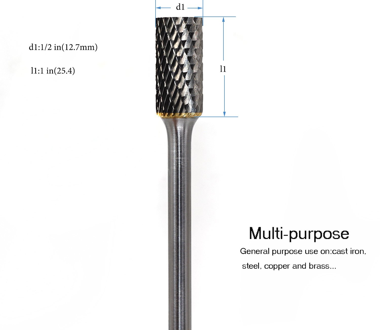 SF-5L6 Tungsten Carbide Burr – 6" Extended Shank, Double Cut Tree Shape With Radius End, 1/2" Cutter Dia X 1" Cut Length, 1/4" Shank