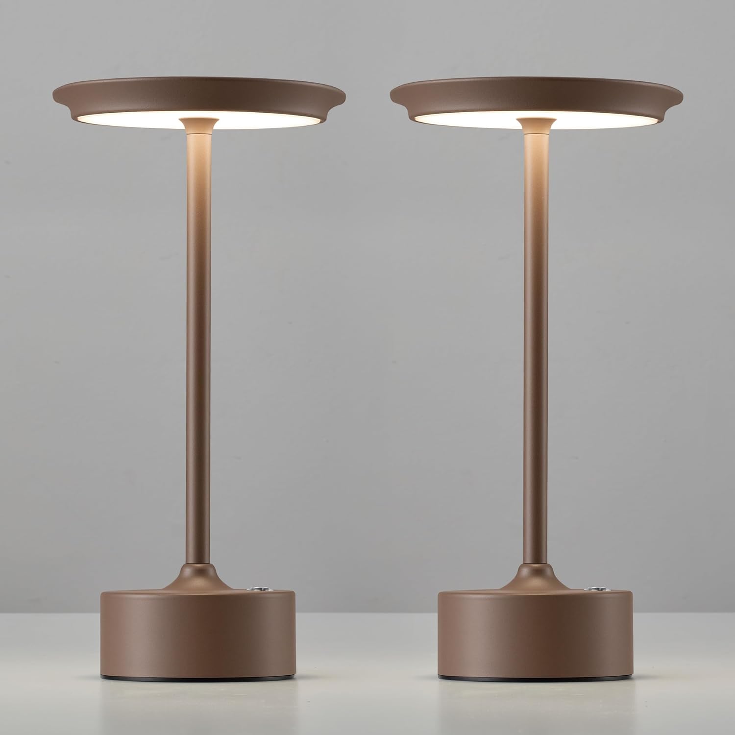PUSU Rechargeable Table Lamps Set of 2, Brown Cordless LED 4000mAh Battery Desk Lamp, Stepless Dimming & 3 Color 2700K-6000K, Portable Lamp for Bedroom, Living Room, Restaurant, Outdoor, Night Light