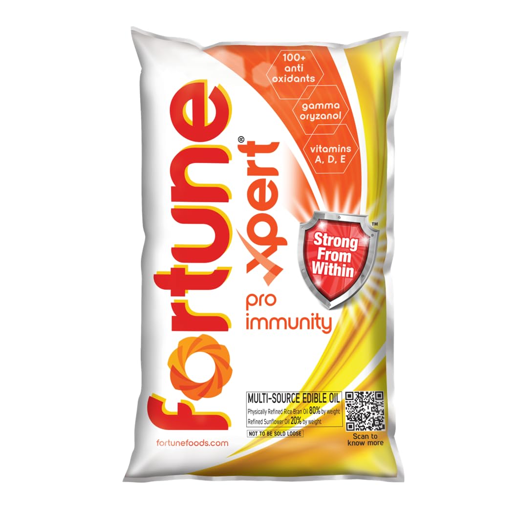 Fortune Xpert Pro Immunity Oil 1L/850g pouch | Blend of Rice Bran Oil & Refined Sunflower Oil |Oil to Boost Immunity (Weight may vary)