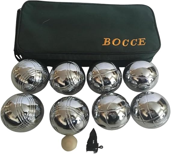 BuyBocceBalls Listing - 73mm Metal Bocce and Petanque Set with 8 Silver Balls and Black Bag - Single