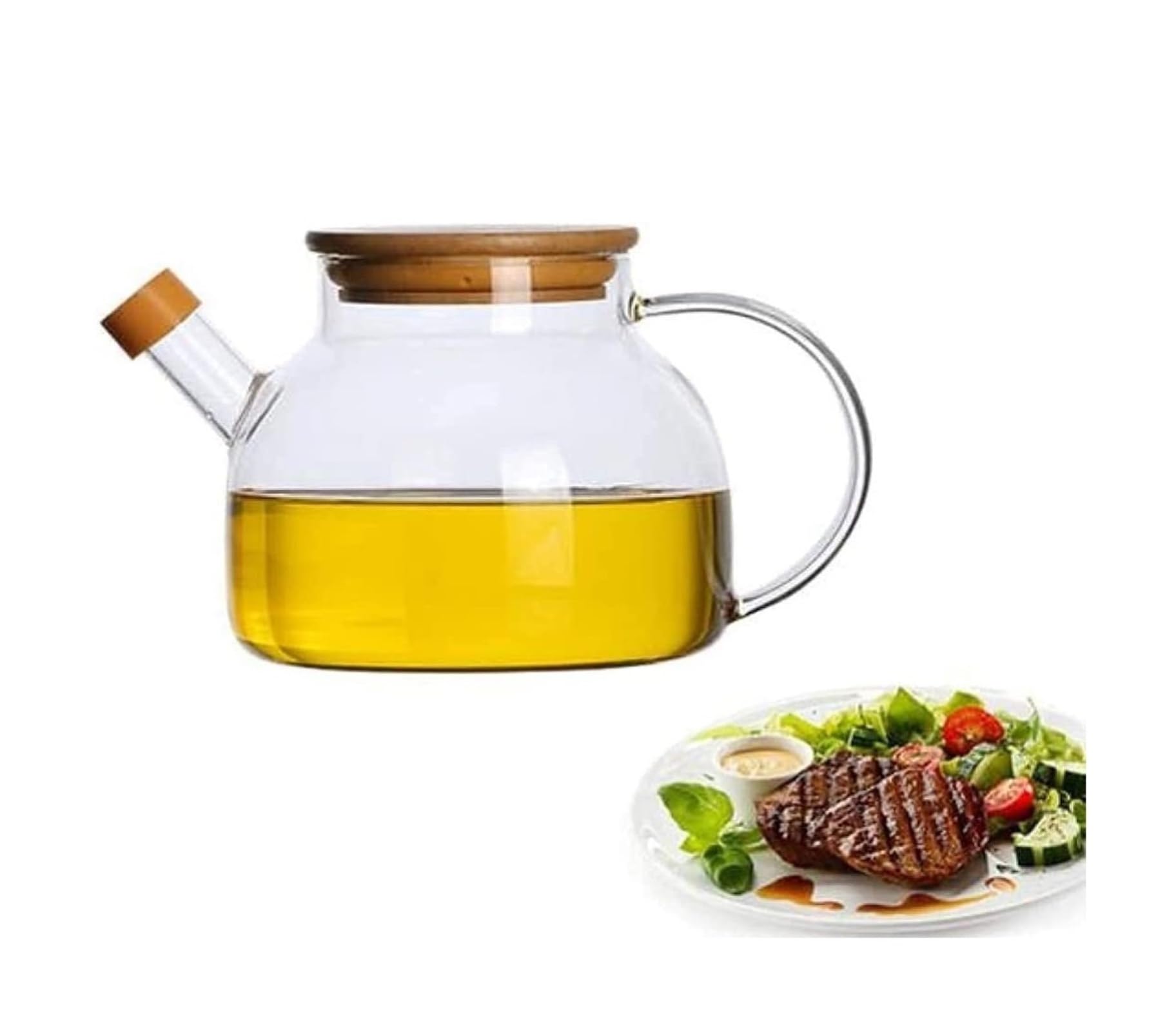 Dozownik oleju i octu Dozownik oleju i octu, szklana butelka szczelna butelka oleju przezroczysta, drewniana osłona (1000 ml) (1800 ml) Ocet(1800ml)