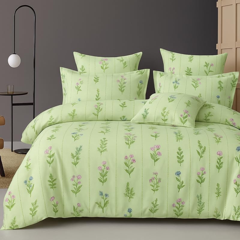 BSB HOME 300 TC Microfiber XXL Soft Cotton Super King Size Bedsheet for Double Bed, King Size 108 Inches X 108 Inches, 9 Feet, 275 X 275 cm with 2 Large Size Pillow Covers - Pastel Pistachio Green