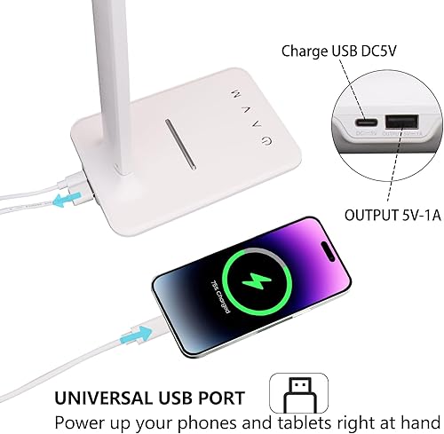 Miniatura 4 de Lámpara de escritorio LED regulable con puerto de carga USB, 5 modos de iluminación, control sensible, lámparas de escritorio plegables portátiles
