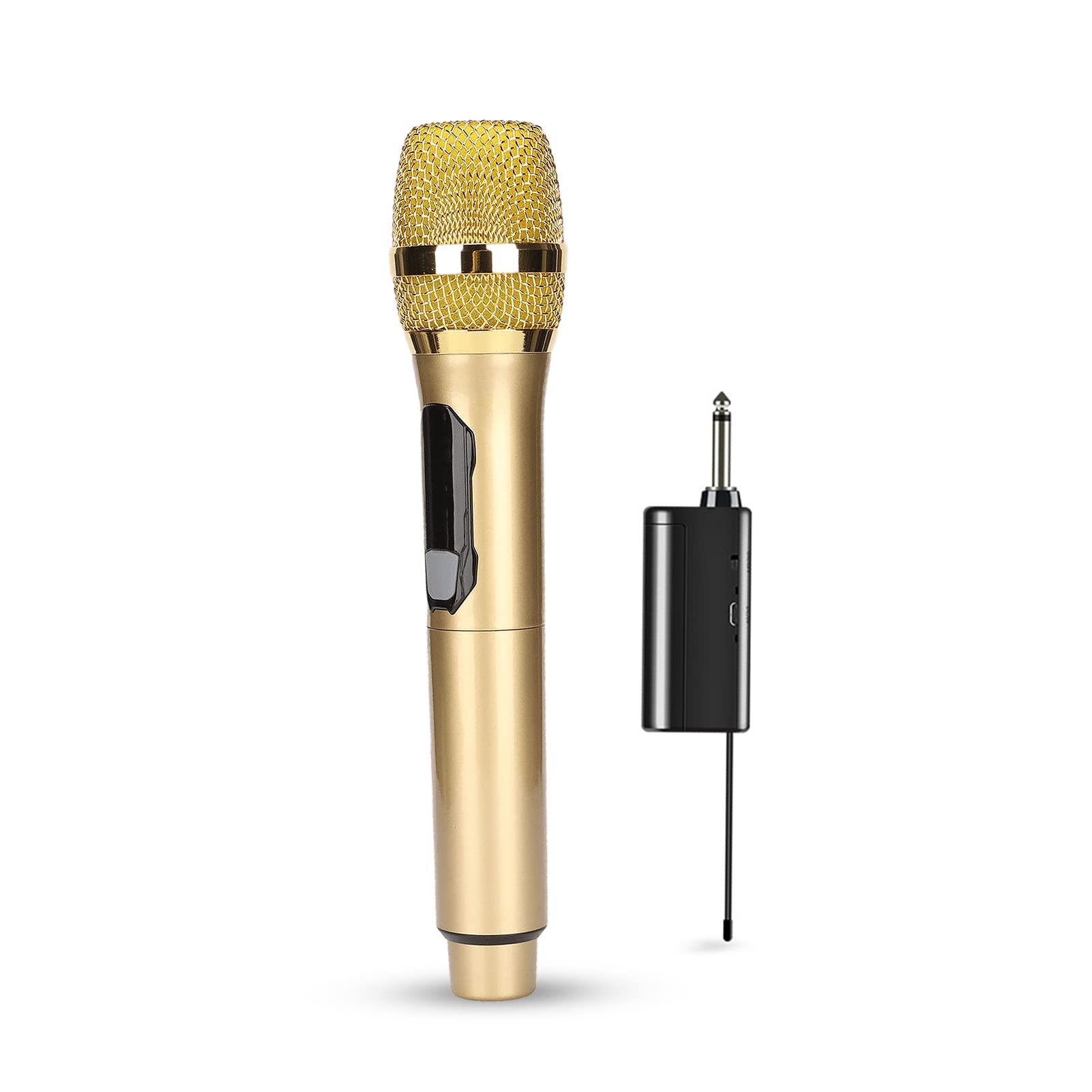 Yunseity Microfono Wireless, Microfono Dinamico Portatile per Karaoke con Schermo a LED, Microfonico Portatile con Ricevitore, per Casa, Feste, Canto, All'aperto(Oro)