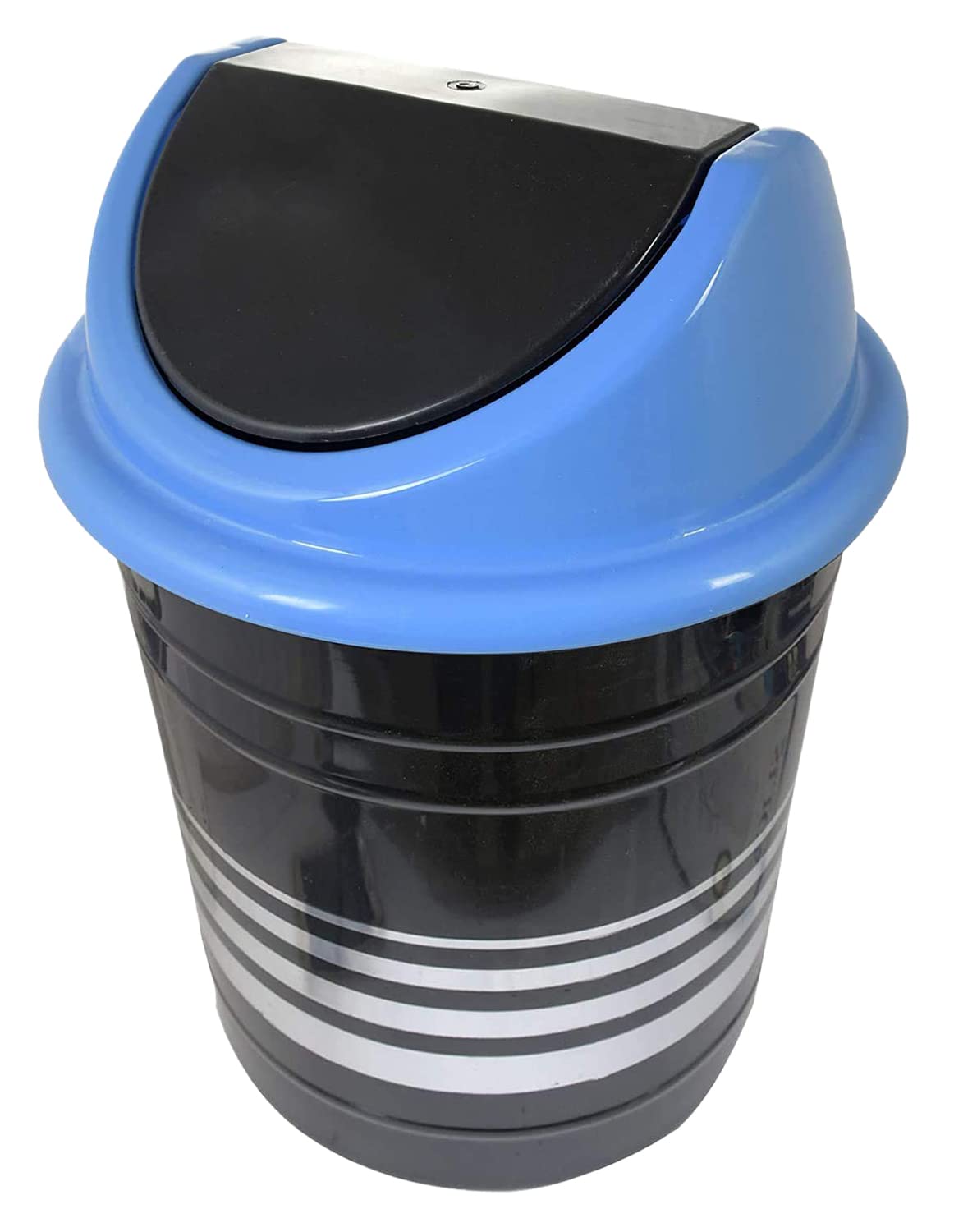 Kuber Industries Plastic Dustbin, Trashbin, Wastebin For Kitchen, Bathroom, Office Use With Swing Lid, 10 Liter (Black & Blue)-47KM0888