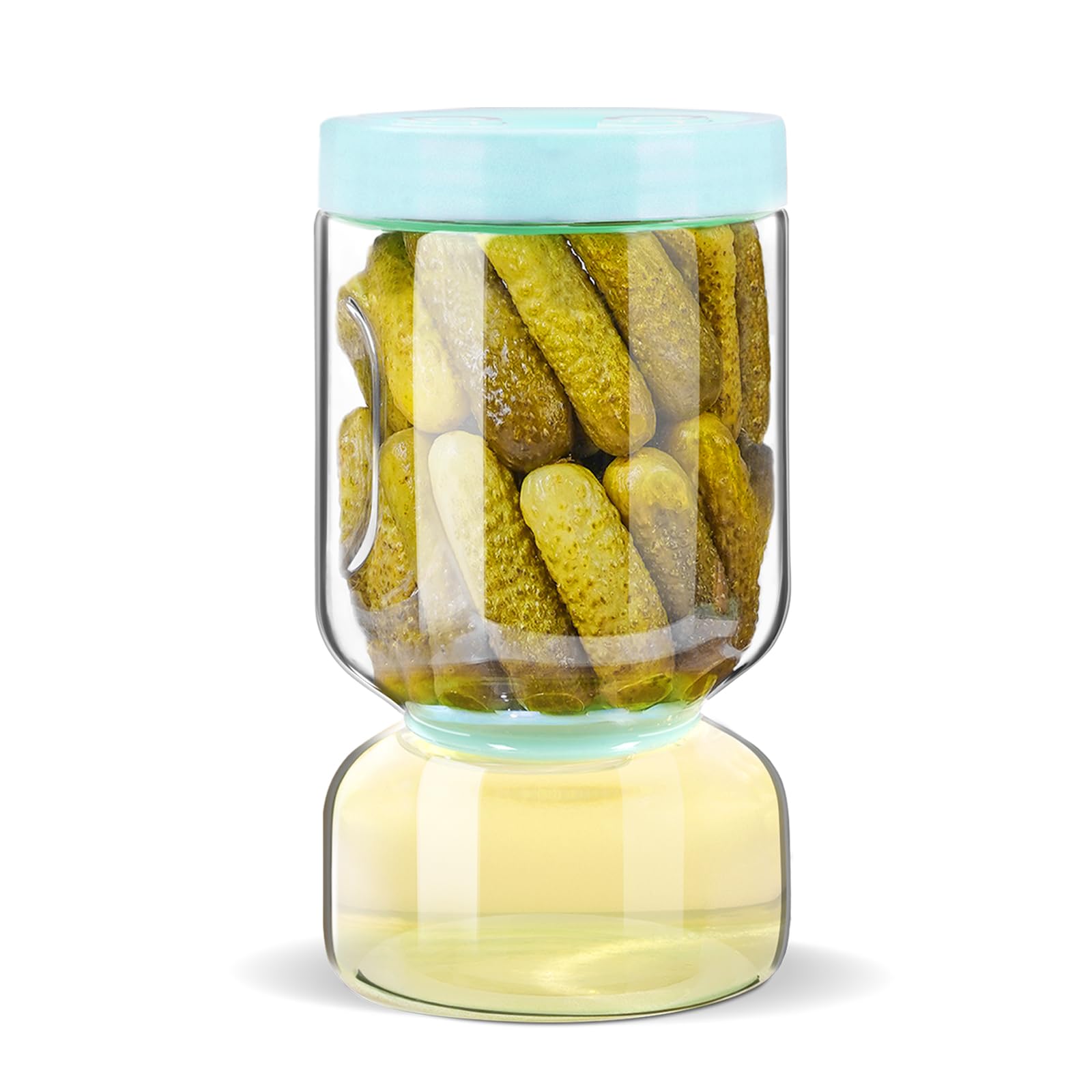 ZENS Pickle Jar with Strainer Flip, 51oz Pickle Container Pickle Juice Separator Hourglass Jar for Olive Keeper, Leakproof Pickle Holder Jars for Pickling Dill Sliced,Gherkin Storage, Gifts for Mom
