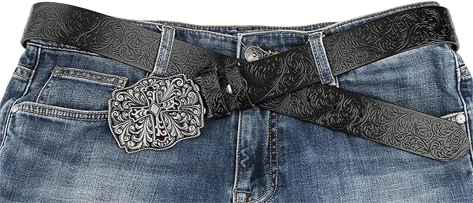 Punk Rock Leather Belt for Unisex Cross Embossed Metal Buckle Adjustable Genuine Leather Belt for Jeans Streetwear2
