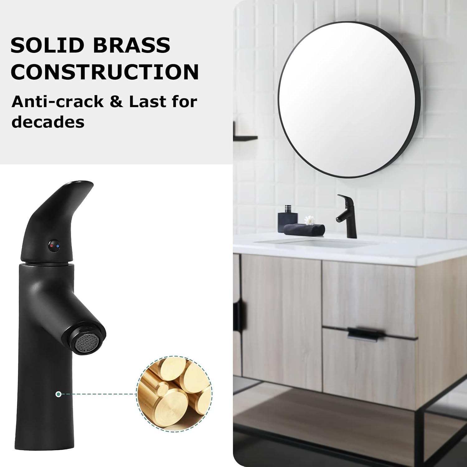 PARLOS Single Handle Bathroom Sink Faucet, Single Hole Vanity Faucet with Pop Up Drain, Deck Plate and Cupc Water Supply Lines, Matte Black, 1339704
