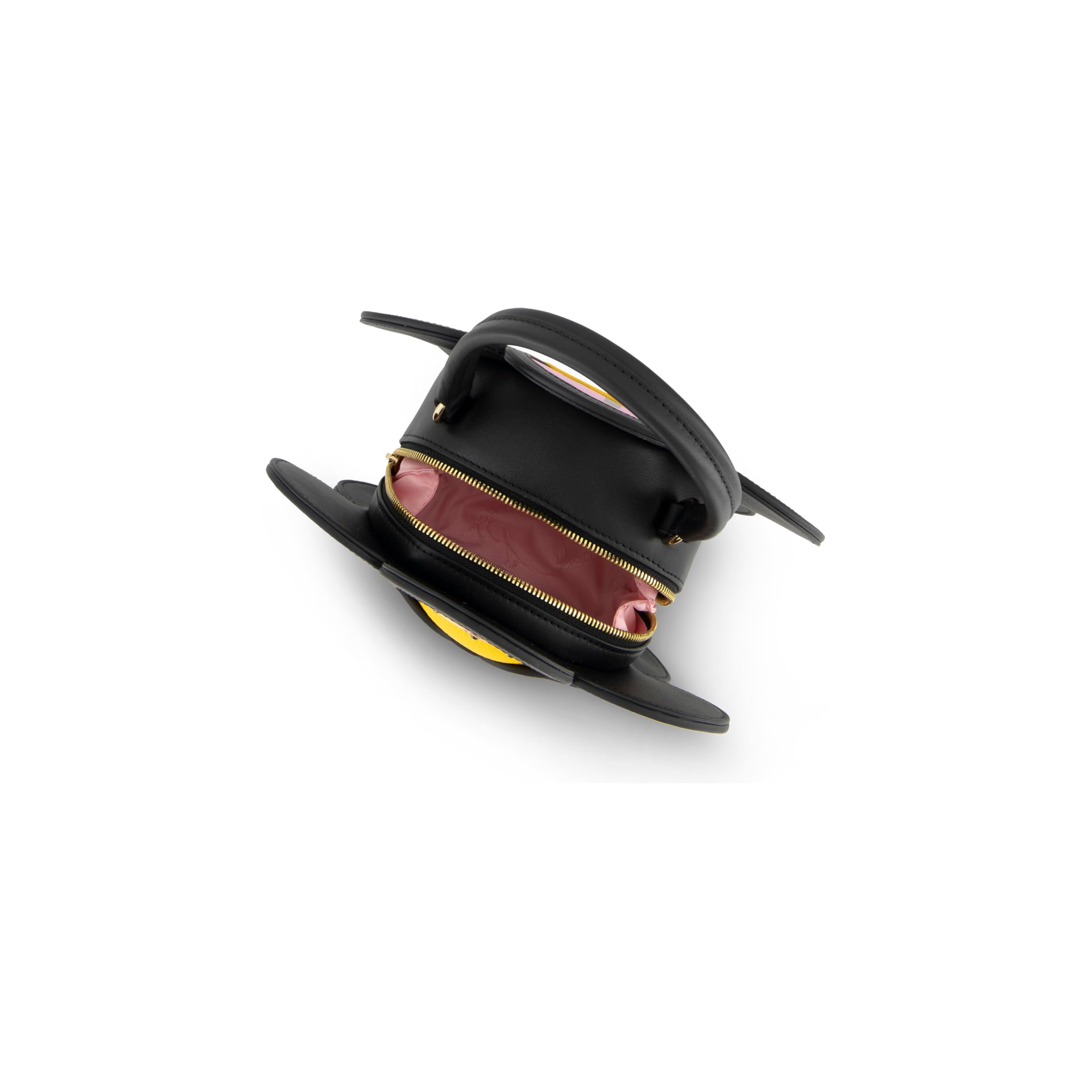Braccialini Temini Bolso de mano de piel con silueta de margarita, diseñado para aportar un toque de ironía y color a cada look. Los pétalos rosas con detalles negros y pequeños cristales brillantes