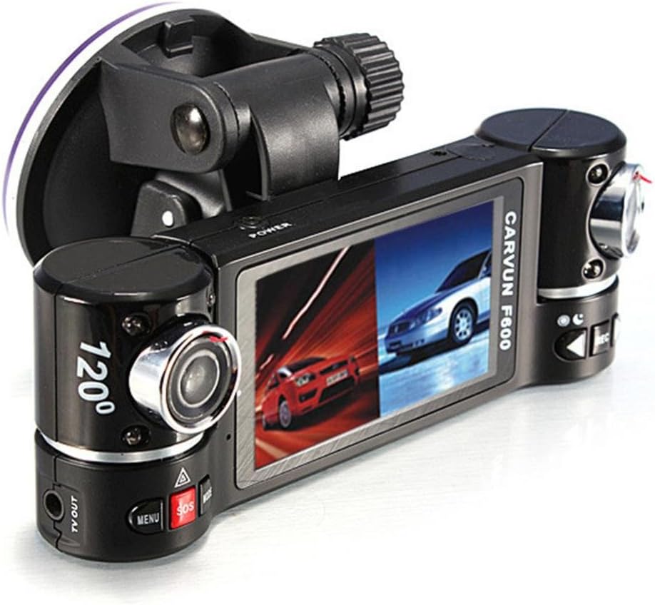 Feccoe 2.7’’ 16:9 HD Car Dual Dash Camera Vehicle DVR On-Dash Video Display Dual Lens Rotate by 180° Two Lens Video Recorder F600 Support Night Shoot Mode USB/TV TF Card 32G