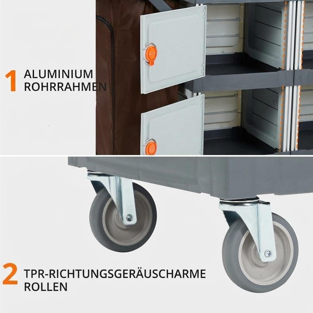Garveelife Gewerbe Reinigungswagen Hotel Housekeeping Putzwagen mit Schrank