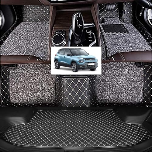 Image of Vahan Expo Premium 7D Car Mat Full Set for TATA Punch EV with Boot Mat || Luxury Double-Stich 7D Car Floor Mat Complete Set || 100% Waterproof and Washable || Black