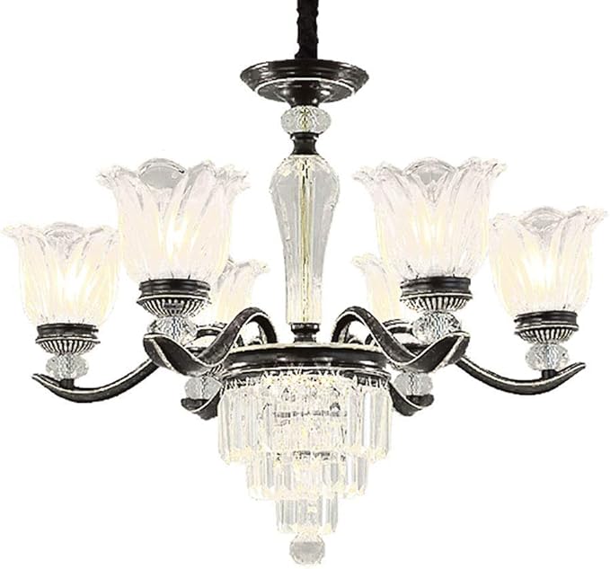 NZDY 10 Licht K9 Kristallen Kroonluchter Moderne Luxe Moderne Verlichting Kaars Plafond Hanglamp Woonkamer Slaapkamer Hal Entry Verlichting Armatuur Lamp, Zwart, 6-Lights