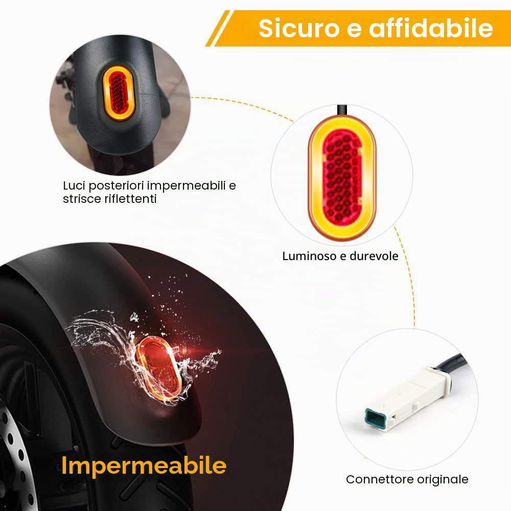 Ainiv Parafango Posteriore per Scooter, Staffa Parafango, Luce Posteriore LED e Striscia Riflettente, Accessori di Ricambio per Scooter