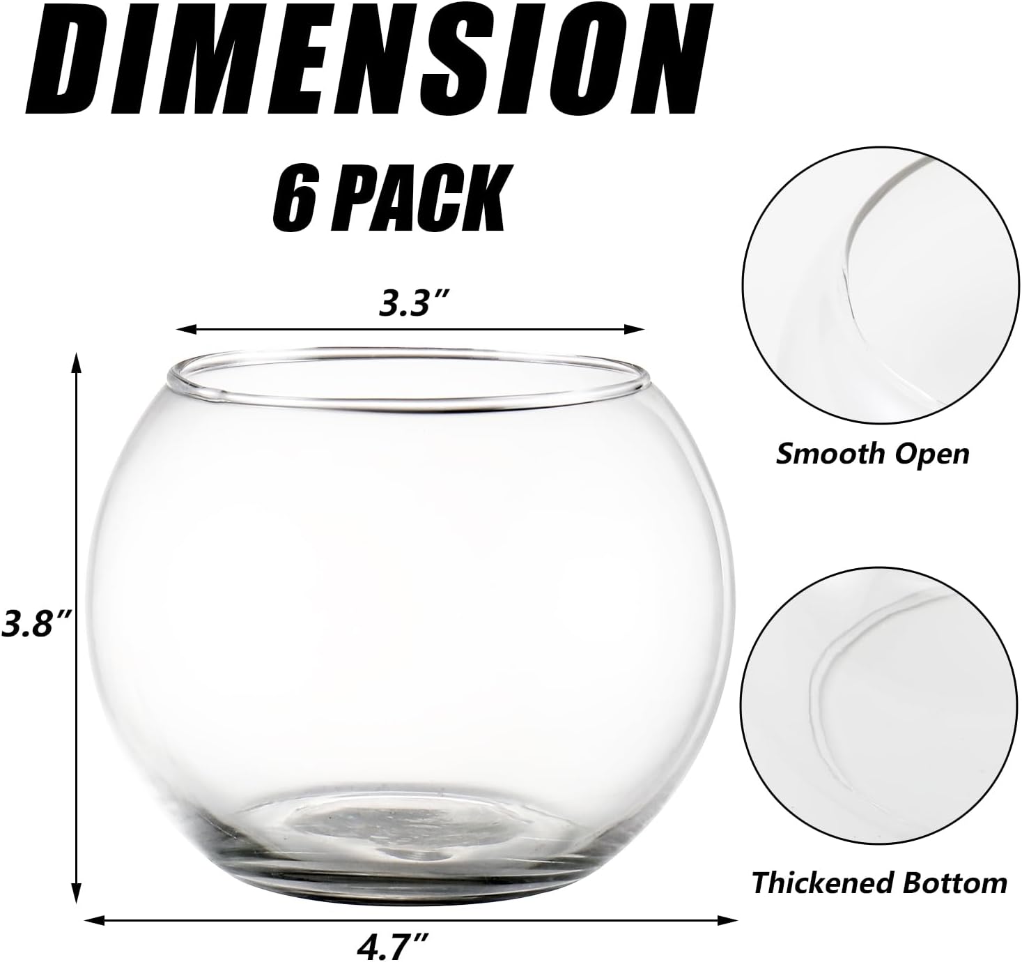 Clear Round Vases Set of 6, Flower Vases for Centerpieces, Glass Vase for Flowers, Glass Bowl Vase for Living Room, Bedroom, Kitchen, Office, Wedding, 5'' W x 4'' H