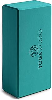 Yoga Studio Bloque de yoga de espuma EVA de alta densidad para ejercicios de gimnasio, antideslizante, bordes biselados, ligero y apto para viajes, práctica de pilates, color verde azulado