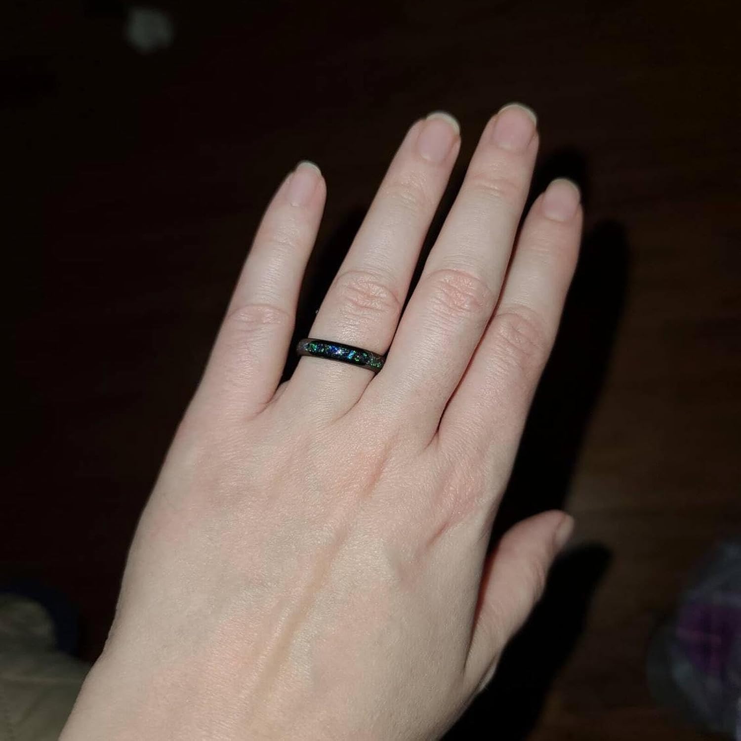 TRUMIUM 4mm 6mm Wedding Rings for Men Women Tungsten Carbide Galaxy Opal and Sandblast Inlay Multi-Colored Mens Wedding Band Beveled Edges Comfort Fit Size 5-13 - Image 5