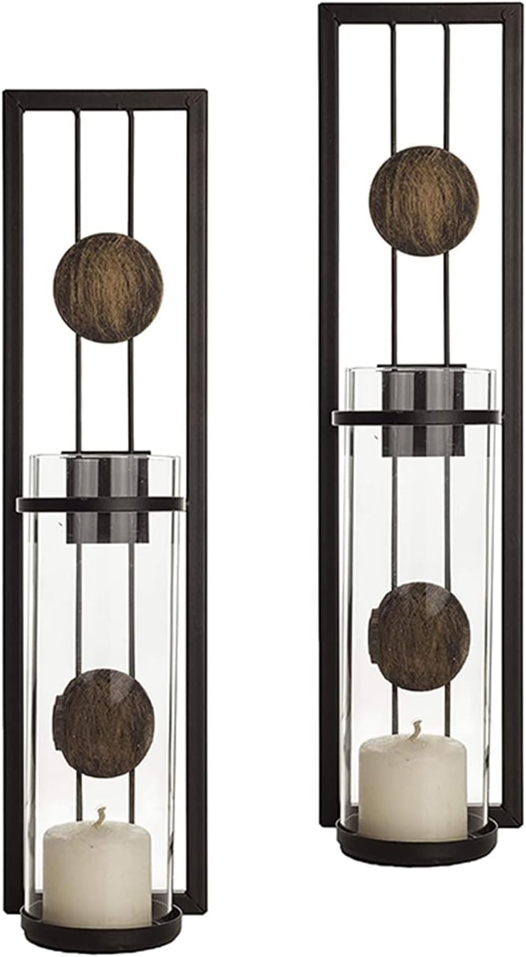 Wall Sconce Candle Holder Set of 2, Rustic Wall-Mount Candle Holders, Farmhouse Hanging Wall Décor, Living Room Wall Decoration