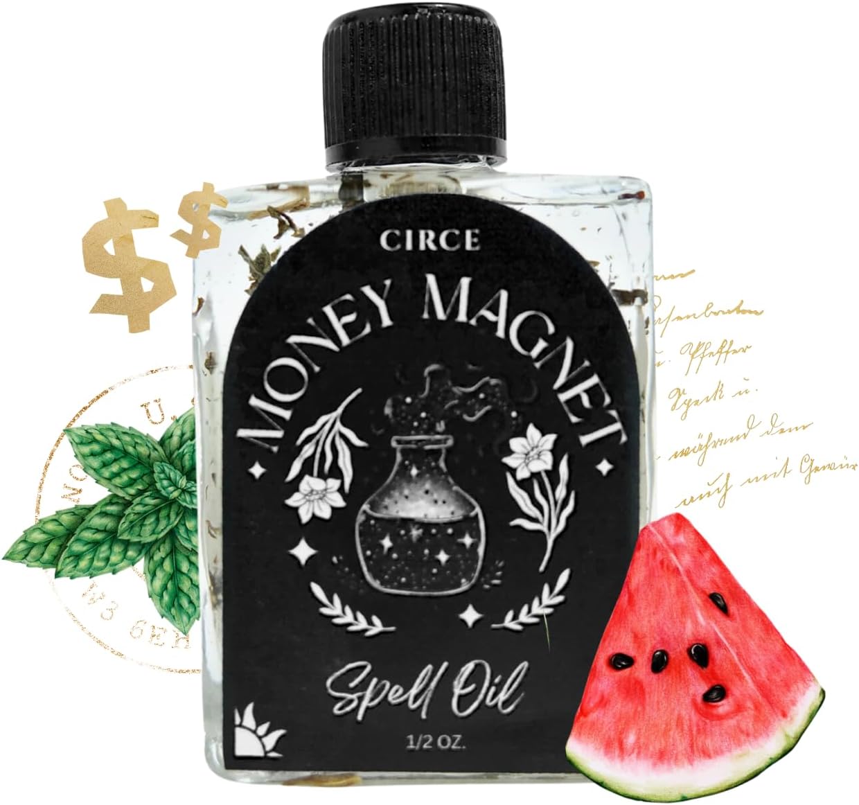 CIRCE Money Magnet Spell Oi l- IManifest Abundance & Financial Prosperity - Add to Bath, Use in Rituals, Wear as Fragrance to Align w/Desires - Coconut Oil, Basil Herb, Peppermint Herb, 1/2oz