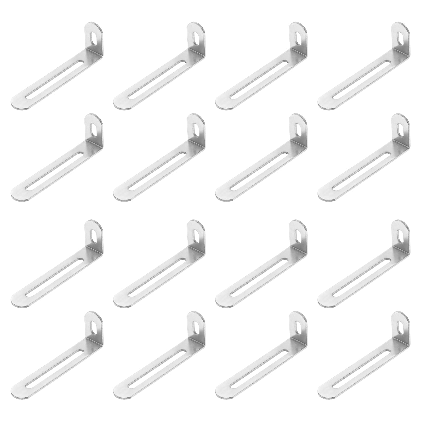 sourcing map 30Pcs Adjustable L-Shape Corner Brace, 24mm x 72.5mm x 15mm Metal Slotted 90 Degree Right Angle Corner Shelf Bracket Support Brace for Wooden Furniture Cabinet, Silver