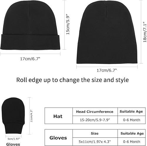Miniatura 6 de BQUBO - Conjunto de guantes para bebé recién nacido, gorro de hospital, gorro, gorro para bebés, guantes para bebés