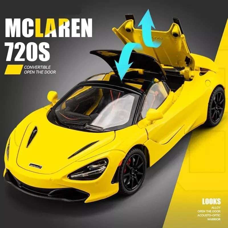 Image of 1:24 McLaren 720S Diecast Alloy Model Car Pull Back Toy with Sound & Light Collectible Supercar Gift for Kids & Adults Realistic Detailing Perfect for Display or Play (Yellow)