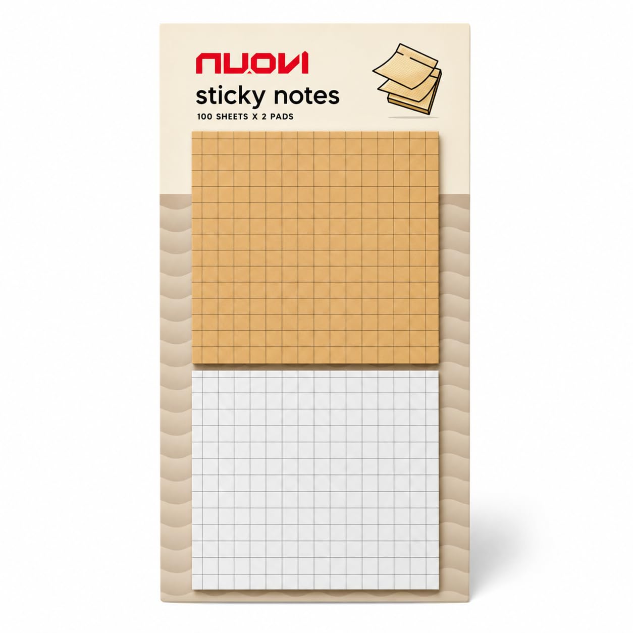 NUOVI Checkered Sticky Notes - 100 Sheets Each | Self Adhesive Notes, Reminders, Study, School & Organizing (Set of 2)