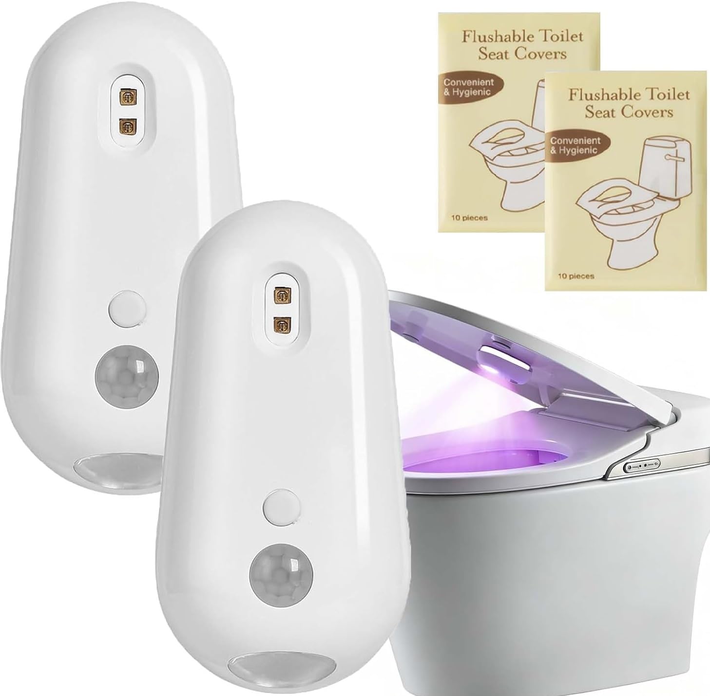 MASINIES Self Cleaning UV Toilet Sanitizer Light, Toilet Night Light with Motion Sensor, Adhesive-Mounted for Bathrooms