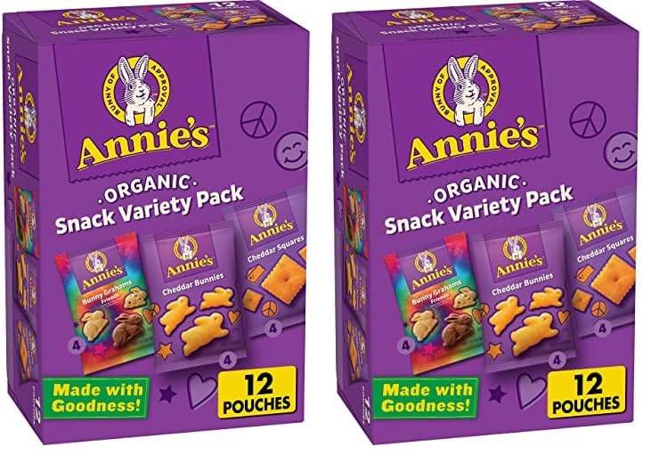 Annie's Organic Variety Pack, Cheddar Bunnies, Bunny Grahams & Cheddar Squares, 12 Pouches (Pack of 2)