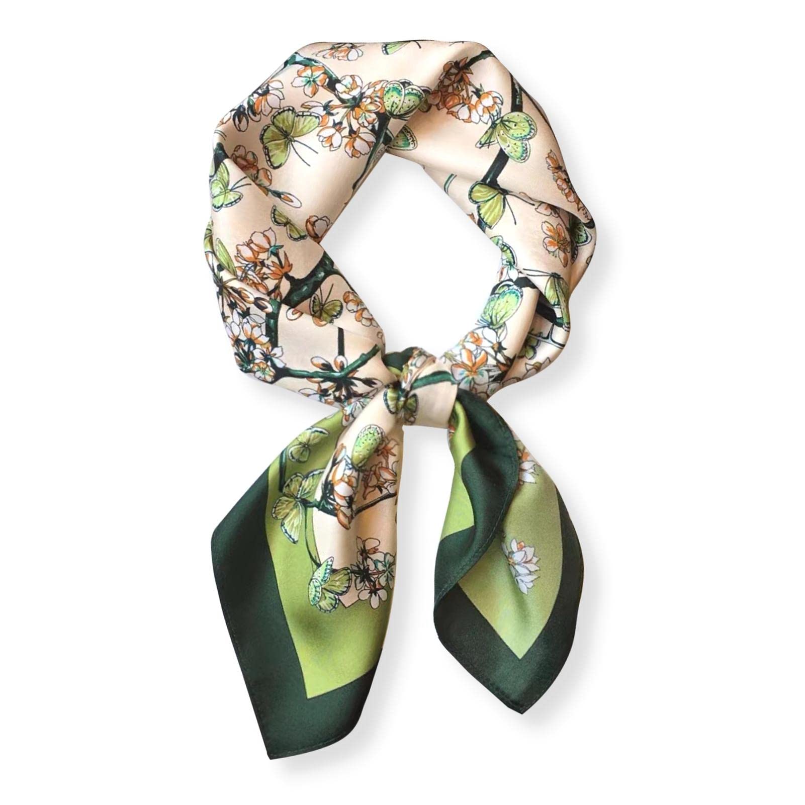 Poeticehome Unisex Y1 - Green Field Elves 100% Pure Mulberry Silk Neck Scarf 27"X27" Women Square Neckerchief Headscarf Gift Packed