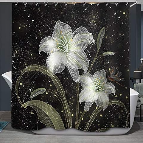 Lily Flower Fabric Shower Curtain ,Creative Plant Lily Flower Decoration Design Polyester Cloth Print Bathroom Curtains Include Hooks Set 72〃w by 72〃L (s2831) Cover