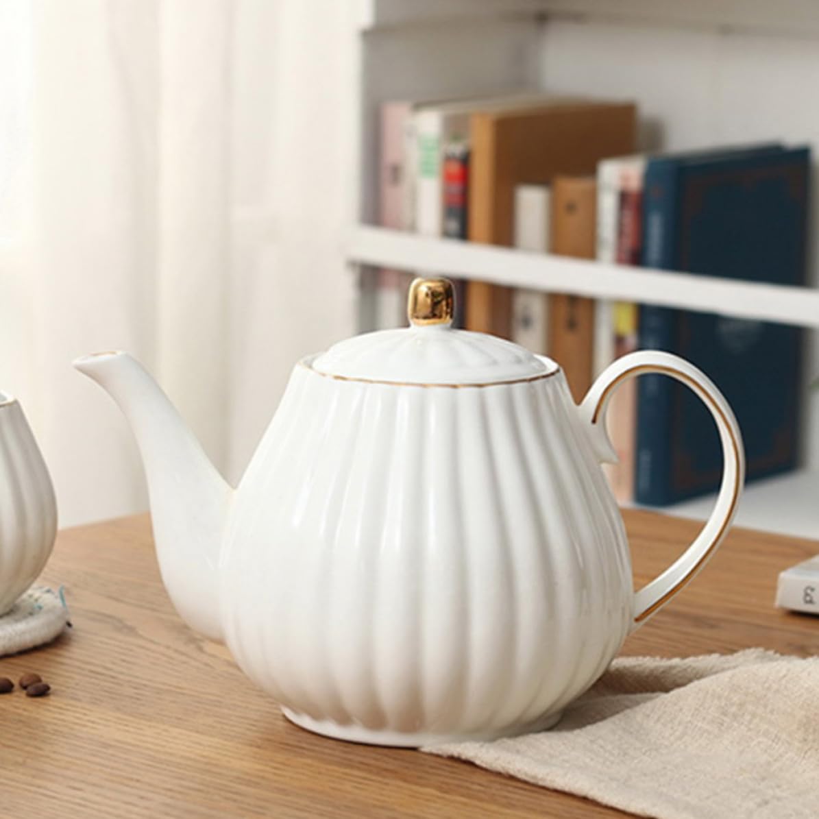 Kichvoe Tetera Capacidad Apropiada de Cerámica de Color Claro Diseño Delicado y Elegante para Hacer Té Adecuado para Beber Té Amigos en Casa