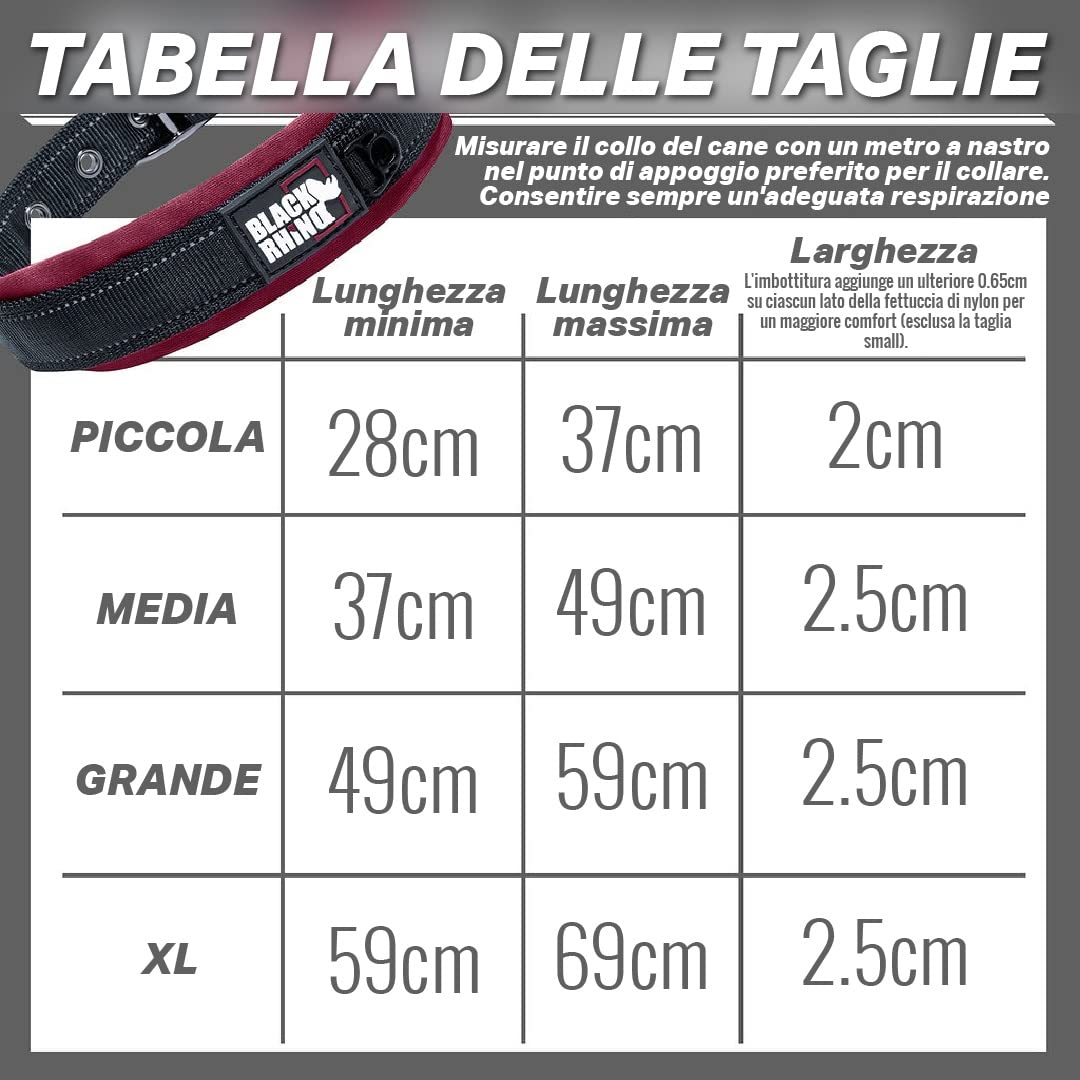Black Rhino - Collare per cani imbottito in neoprene ultra morbido, per tutte le razze, confortevole, resistente, regolabile, riflettente, impermeabile (XL, Bordeaux/Nero)