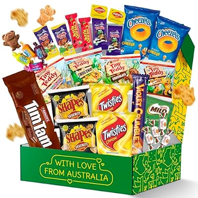 Mini International Snack Box (21pc) and Australian Snack Gift Box Mega 29 Pack Rare Foreign Snacks, Aussie Candy, and Food Gifts for Adults and Kids Curated, Fresh, Gift-Ready Bun