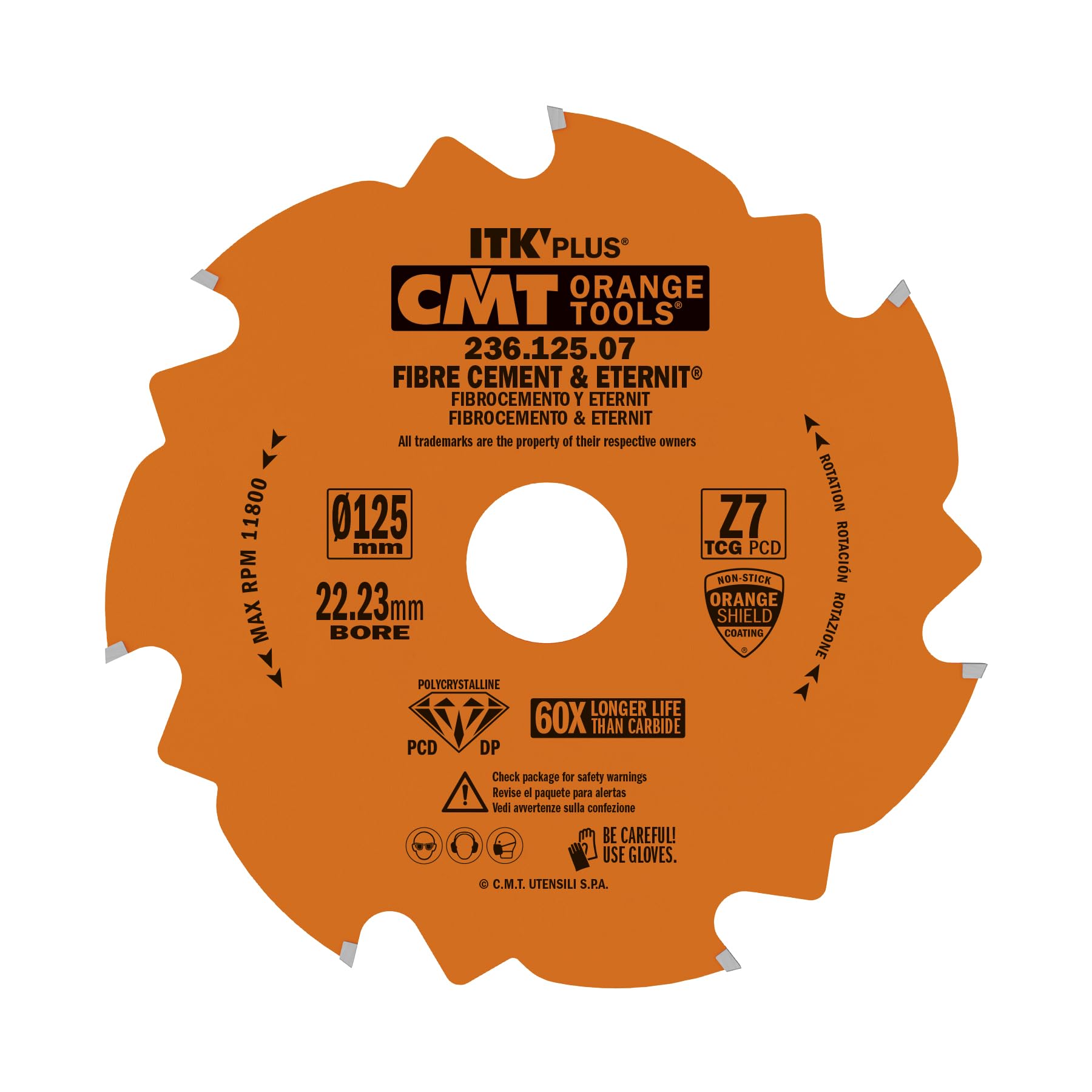 CMT Orange Tools CMT 236.125.07 - Hoja circular de diamante para Fibrocemento D=125x2.0/1.4x22.23 Z7 TCG