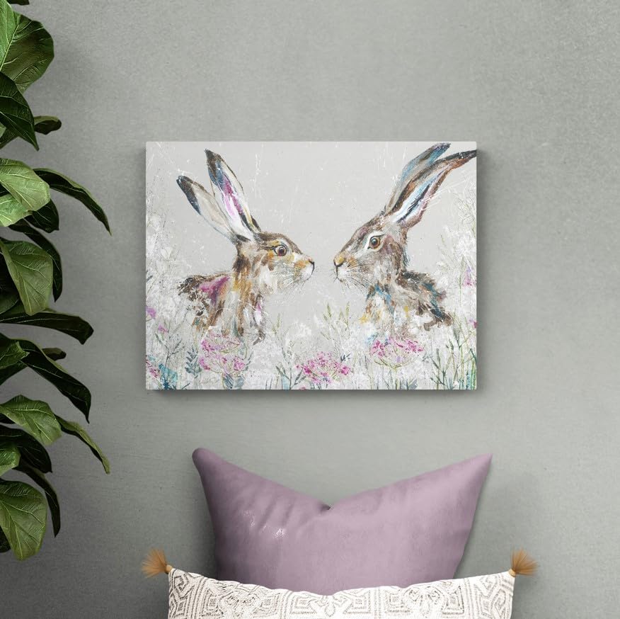 Artko Hares in a Floral Meadow Canvas Print, Penelope and Patrick Painting by Nicola Jane Rowles - Image 2