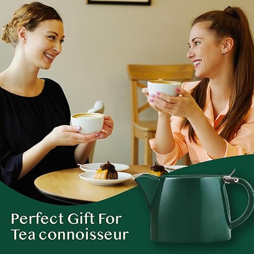 Miniatura 6 de VAHDAM Tetera de porcelana color verde oscuro 169fl oz17 onzas fina tetera hecha a mano con infusor juego de té de hojas florecientes y sueltas