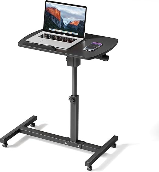 Magshion Tilting Overbed Table – Adjustable Mobile Laptop Desk with Wheels, Rolling Presentation Cart & Stand Up Workstation (Black)