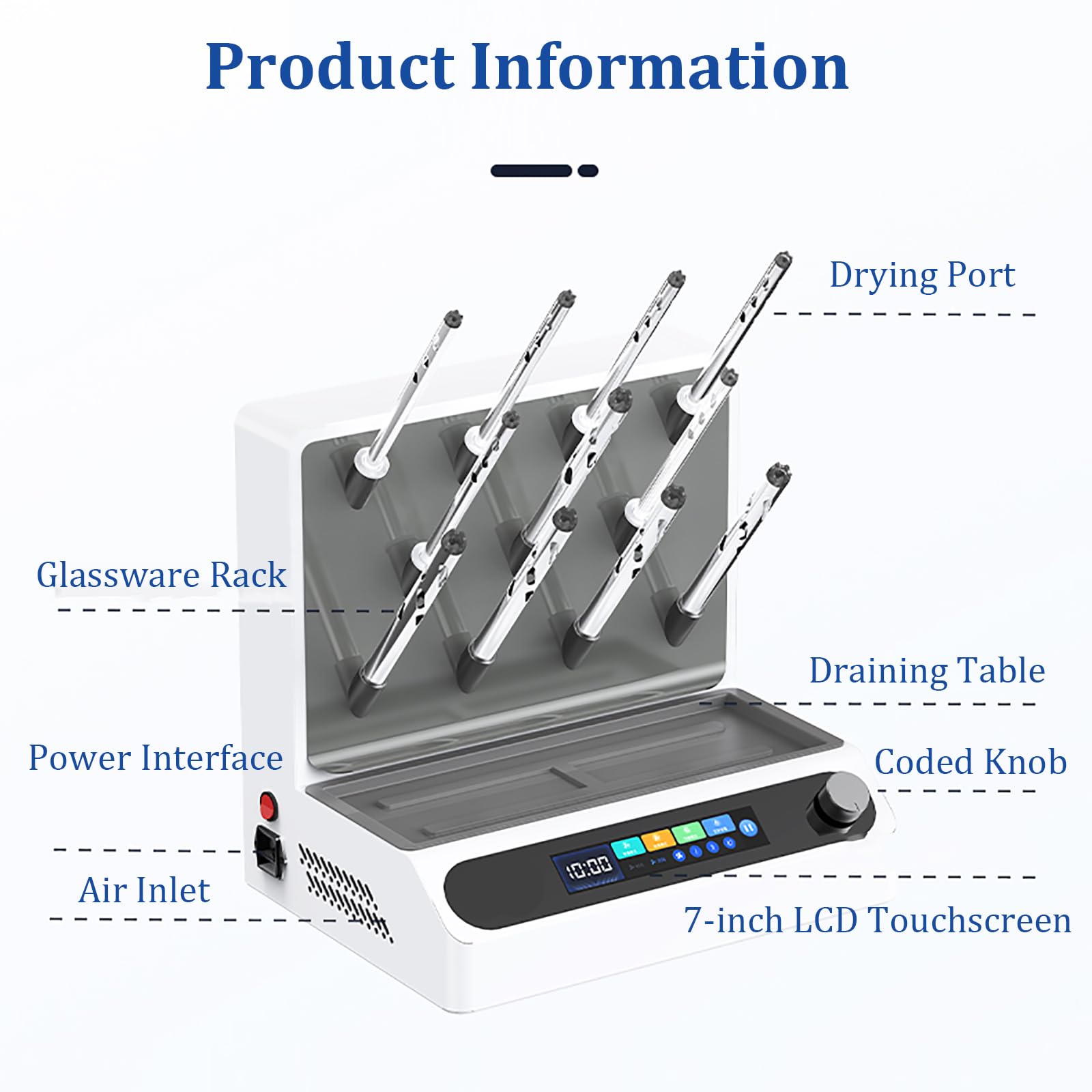 Essiccatore per vetreria da laboratorio per provette e bicchieri, 11 tubi di essiccazione, 300-5000 giri/min, 3 modalità di riscaldamento, protezioni multiple di sicurezza