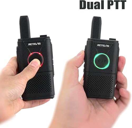 Vista 2 de Retevis Walkie Talkies recargables RT18, radios portátiles FRS bidireccionales, PTT dual, VOX, clip de metal, pequeño mini walkie-talkie