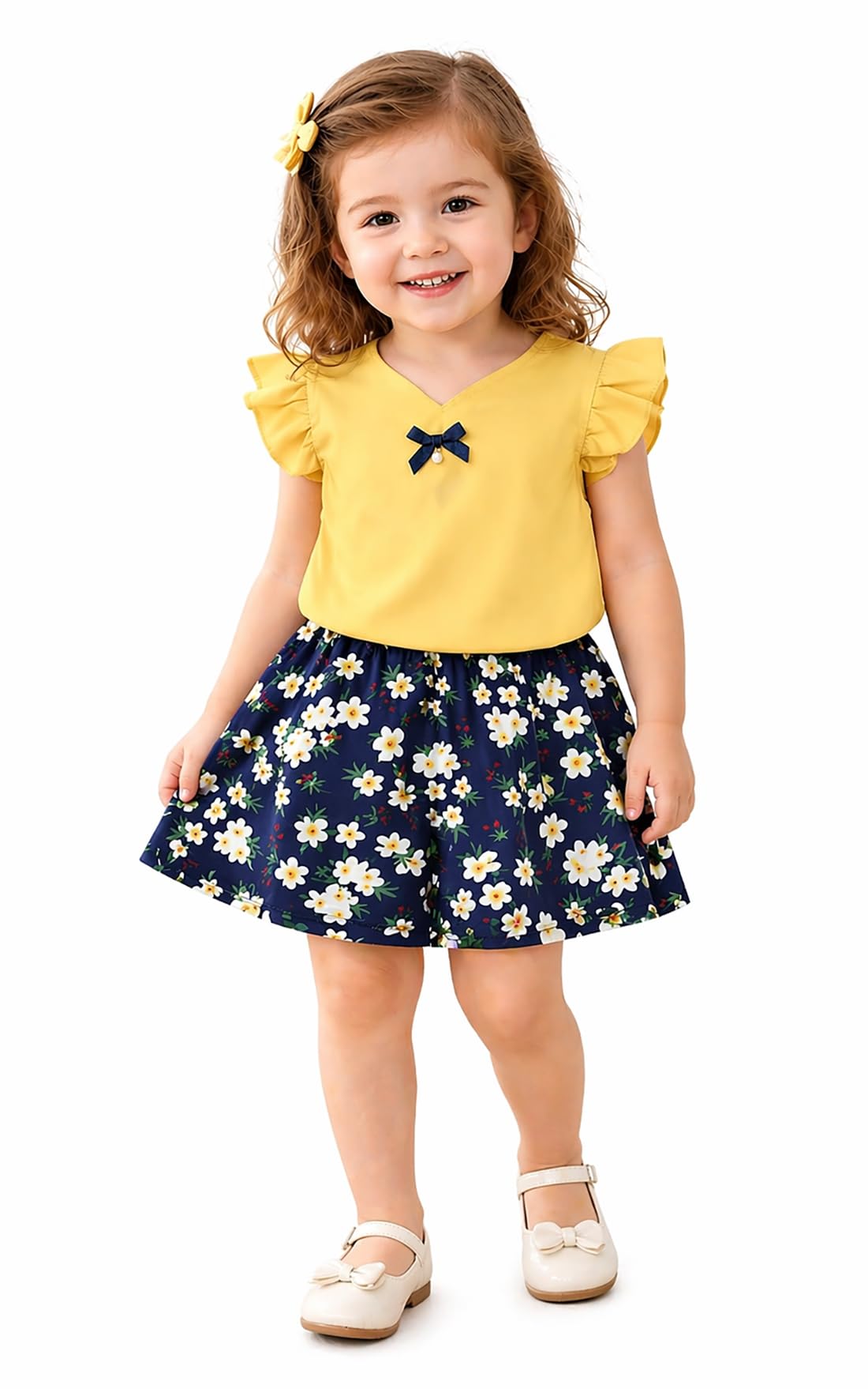 White Cotton Floral Print Top and Shorts Clothing Set for Infant Toddler Baby Girl-image-32