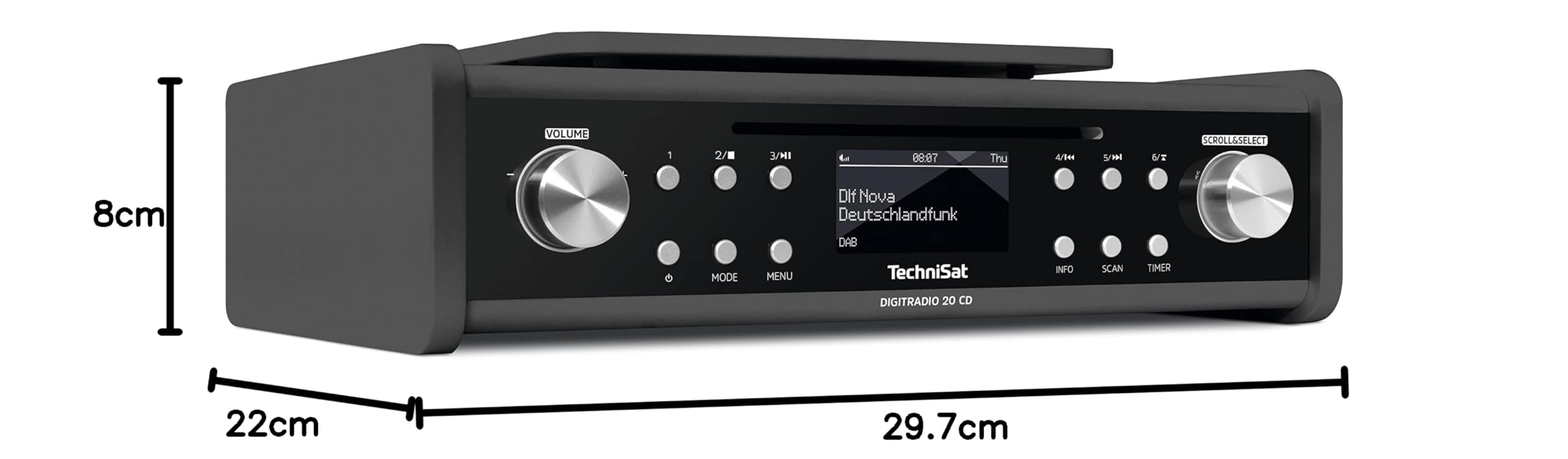 TechniSat Digitradio 20 CD – nowoczesne i kompaktowe radio do kuchni i łazienki DAB+ (radio podszafkowe FM z odtwarzaczem CD i zegarem)