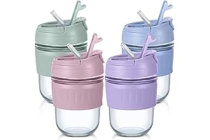 Spill-Proof Glass Cups: Four Colorful Toddlers' Sippy Cups for Juice, Snacks, Smoothies, and More