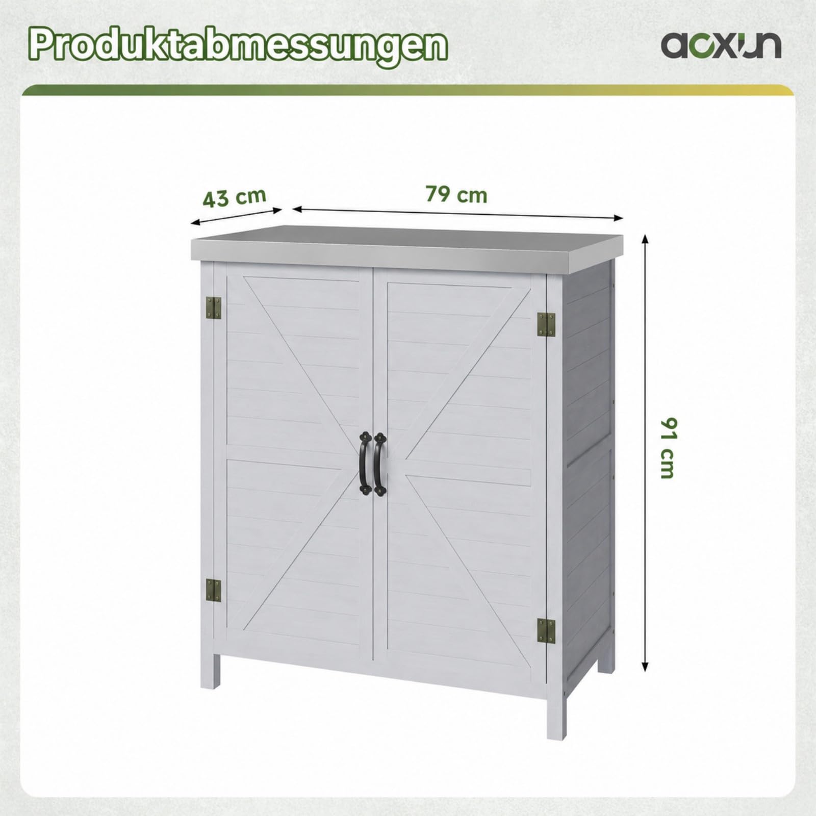 Aoxun Wetterfester Gartenschrank Holz 79x43x91cm Doppeltüren Abnehmbarer Trennwand Außenschrank verzinkter Tischplatte Geräteschuppen