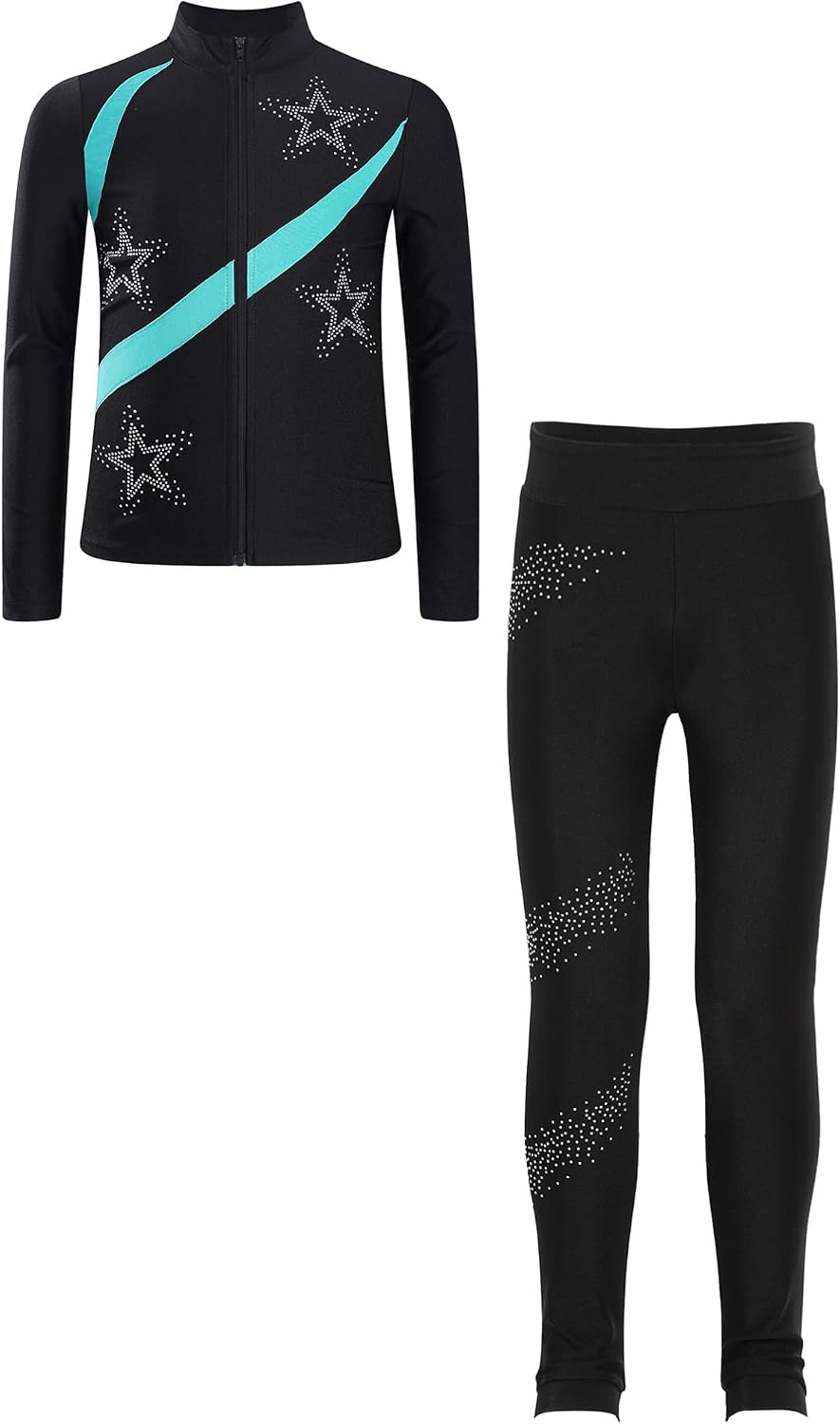 Agoky Ice Skating Clothes Set for Girls Figure Skating Jacket with Sparkle Pants Leggings Kids 2 Piece Activewear